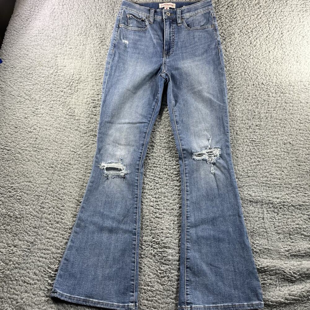 Lucky Brand Stevie High Rise Flare Jeans Womens 4/27 Distressed Blue Denim Boho